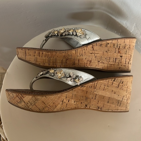 Sam Edelman silver with crystal embellishments platform sandal Sz 8.5 - Picture 5 of 7